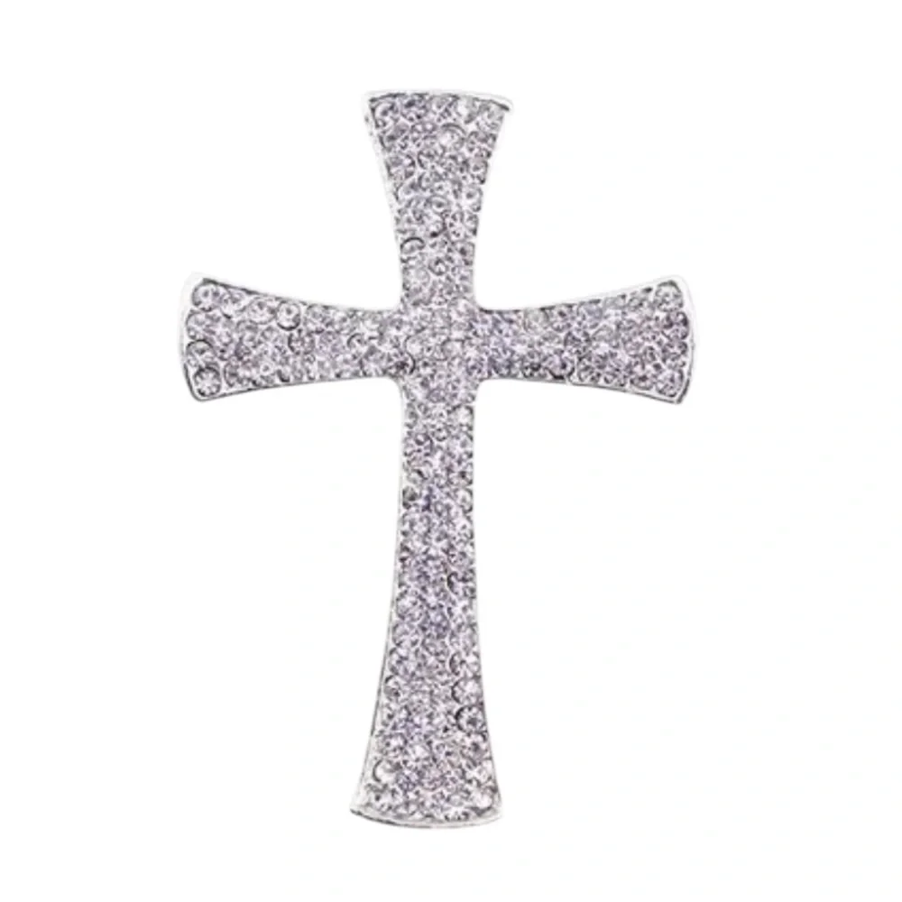 Silver Rhinestone Cross Brooch Vintage Gothic Goth Sparkling Crystal Pin New